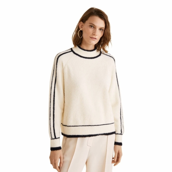 MANGO Contrasting Stripe Cream/Black Soft Sweater. Sz. Large. NWOT - Picture 4 of 10
